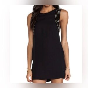 Haute Hippie Dress Black Shift Mini Sleeveless Silver Spike Trim SZ: L 2000s